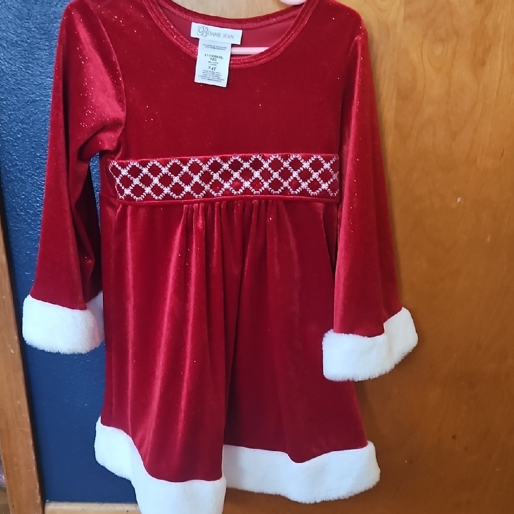Red Velvet Holiday Dress with White Trim